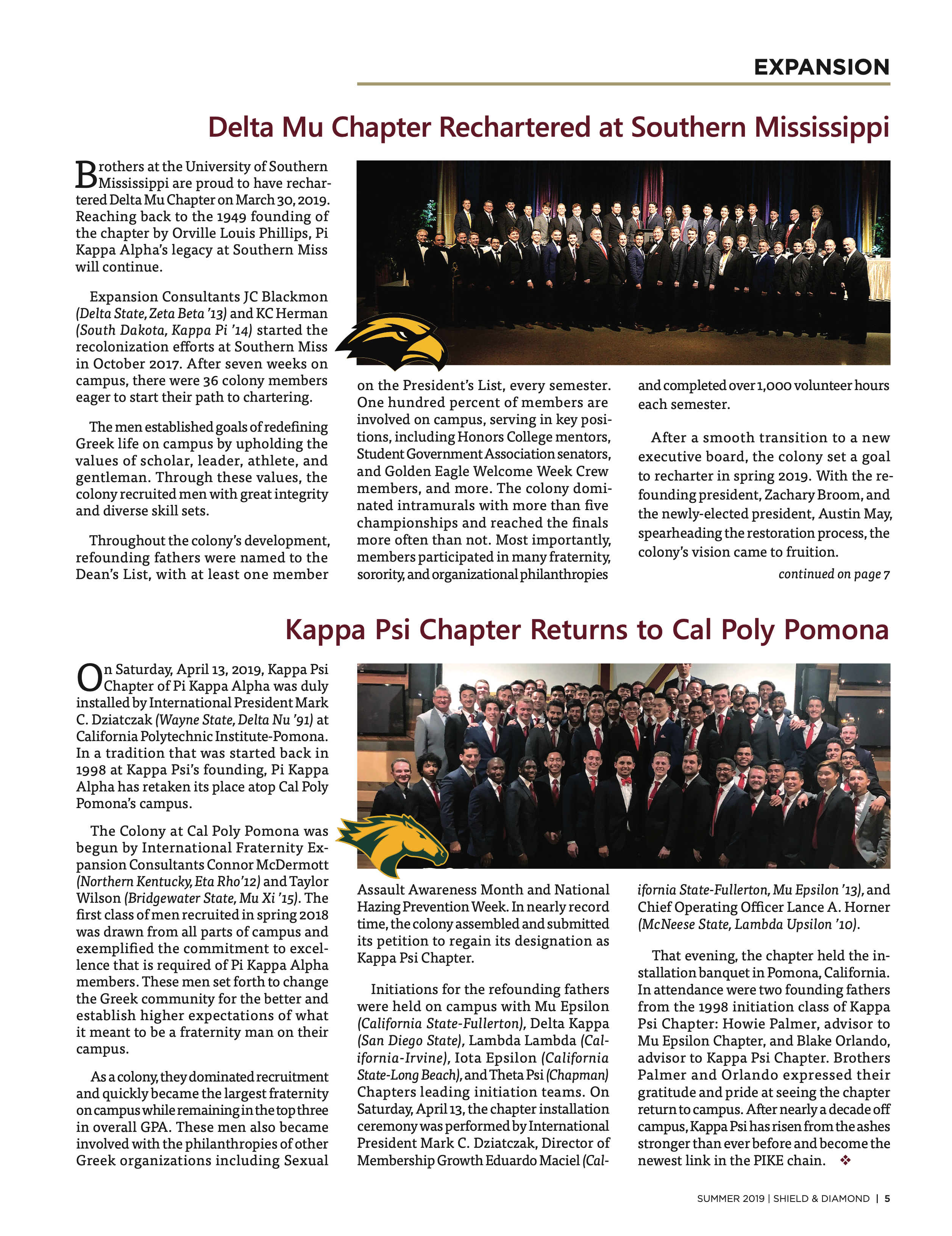 Expansion: Kappa Psi Chapter Returns to Cal Poly Pomona, Summer 2019